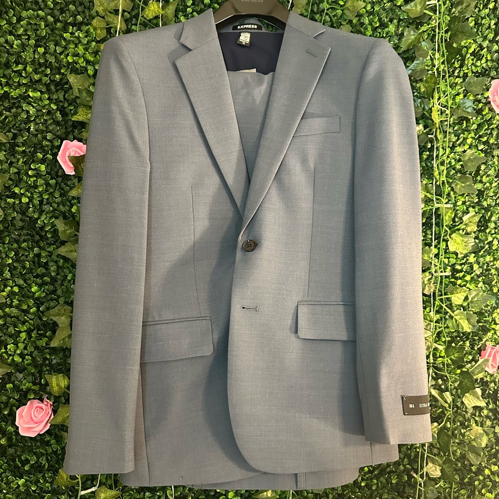 Express Gray Slim-Fit Suit with Classic Notched Lapel
